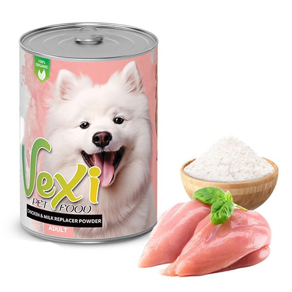 کنسرو پته ای توله سگ طعم مرغ و شیر خشک وکسی