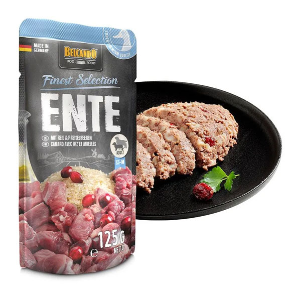 پوچ سگ بلکاندو طعم گوشت اردک با برنج و لینگون بری