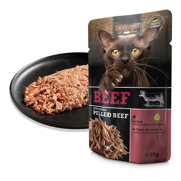 پوچ گربه لئوناردو مدل Extra Pulled Beef با طعم گوشت