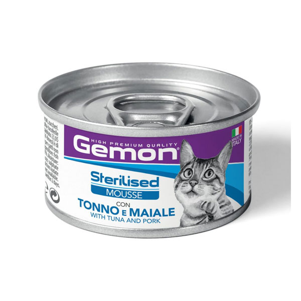 کنسرو گربه عقیم شده مونژه Gemon طعم ماهی تن و گوشت خوک در موس