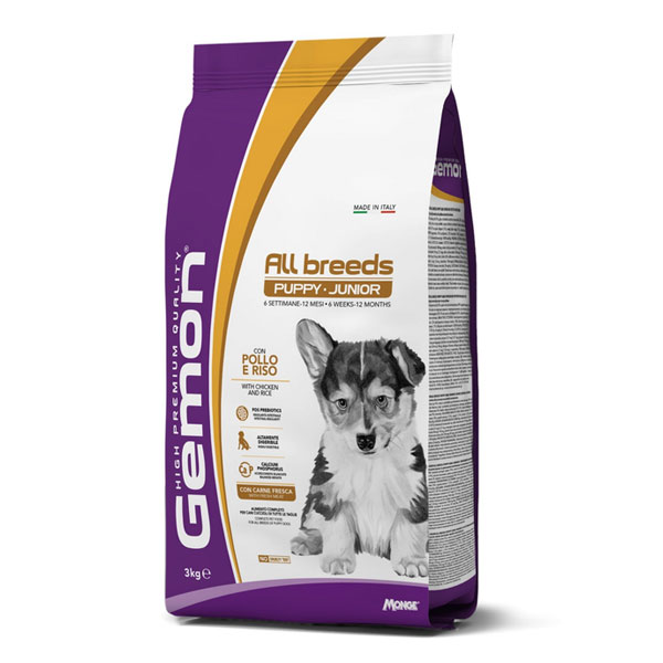 غذا خشک توله سگ مونژه Gemon طعم مرغ و برنج