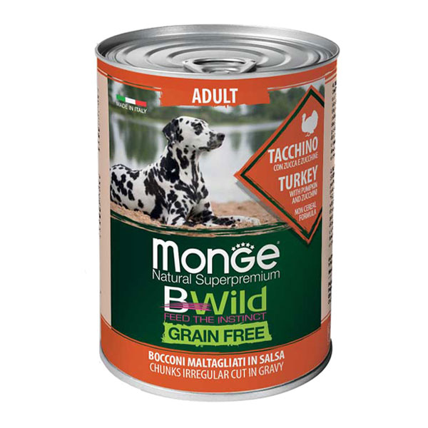 کنسرو سگ مونژه Bwild با طعم بوقلمون و کدو تنبل و کدو سبز