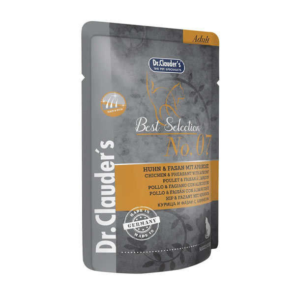 پوچ گربه دکتر کلادرز طعم مرغ و قرقاول و زرد آلو