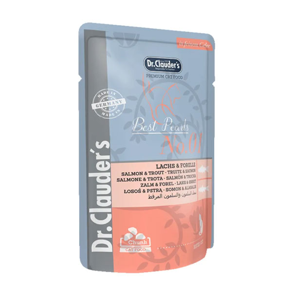 پوچ گربه دکتر کلادرز طعم سالمون و قزل آلا در ژله