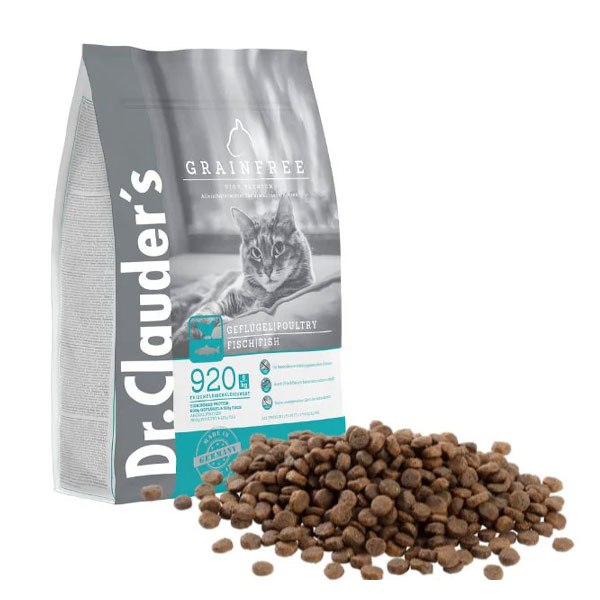 غذا خشک گربه بالغ بدون غلات دکتر کلادرز طعم مرغ و ماهی