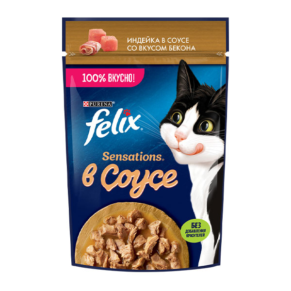 پوچ گربه فلیکس پورینا طعم بوقلمون در سس بیکن