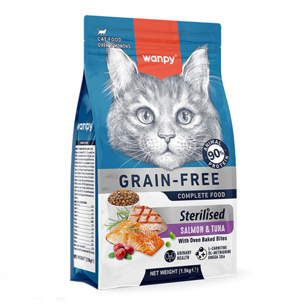 غذا خشک گربه عقیم شده ونپی با طعم ماهی سالمون و ماهی تن