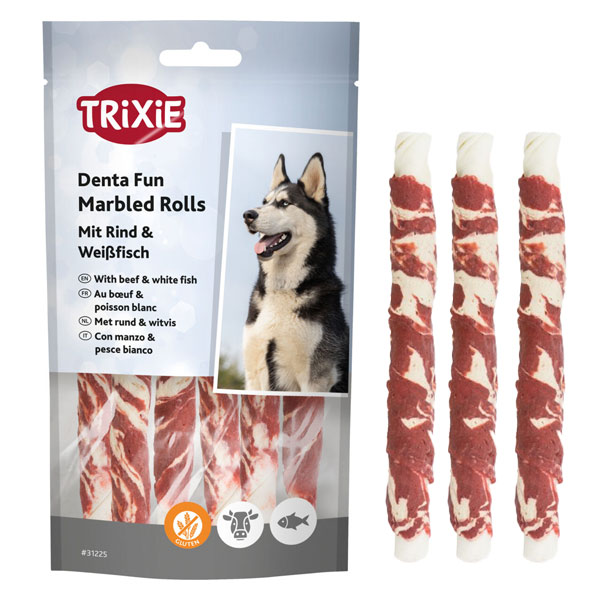 تشویقی سگ تریکسی مدل دنتال رولی با طعم گوشت گوساله و ماهی سفید