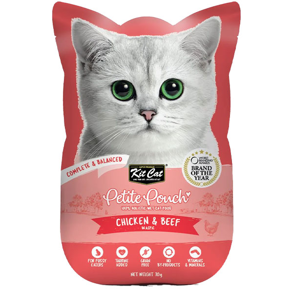 پوچ گربه کیت کت با طعم مرغ و گوشت گاو