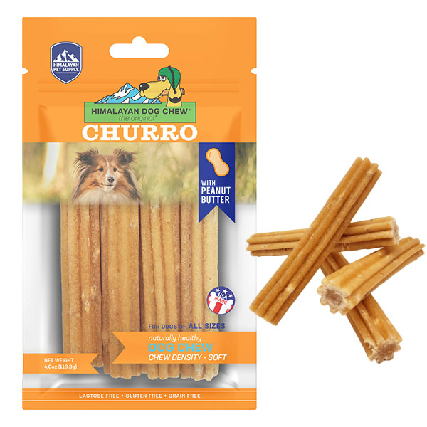 تشویقی دنتال سگ با طعم کره بادام زمینی مدل Churro Peanut Butter هیمالین