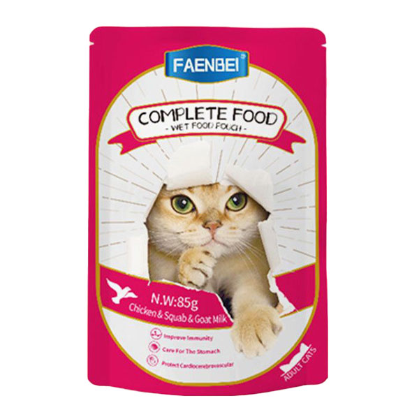 پوچ گربه فنبی مدل COMPLETE FOOD طعم مرغ و کبوتر و شیر بز