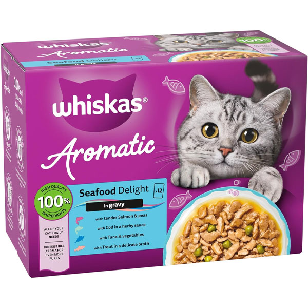 پوچ گربه AROMATIC ویسکاس طعم ماهی کاد در سس