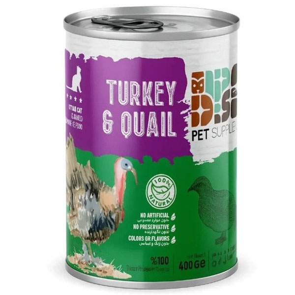 کنسرو نچرال گربه طعم بلدرچین و بوقلمون دی پی اس