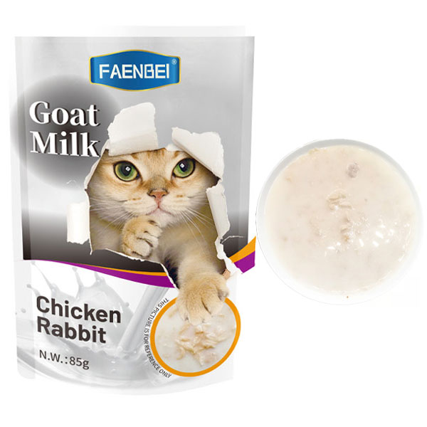 پوچ گربه فنبی طعم مرغ و خرگوش در شیر بز