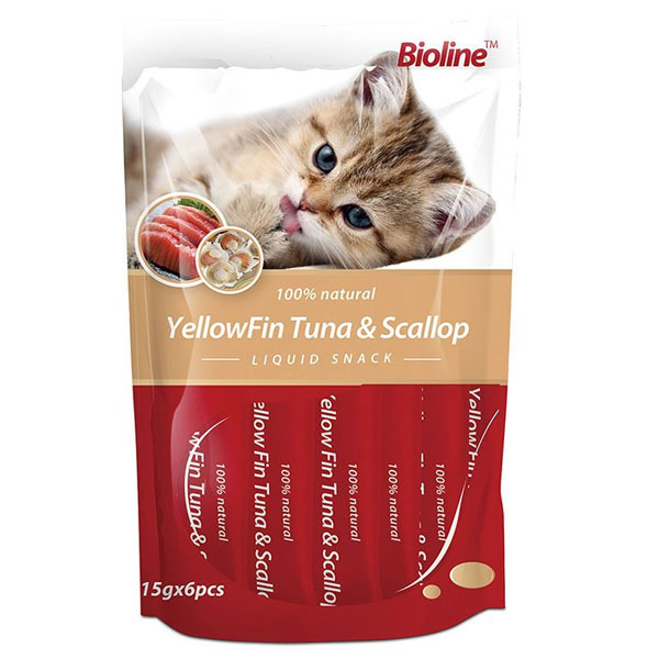 بستنی گربه بایولاین مدل Yellowfin طعم ماهی تن و صدف 6 عددی
